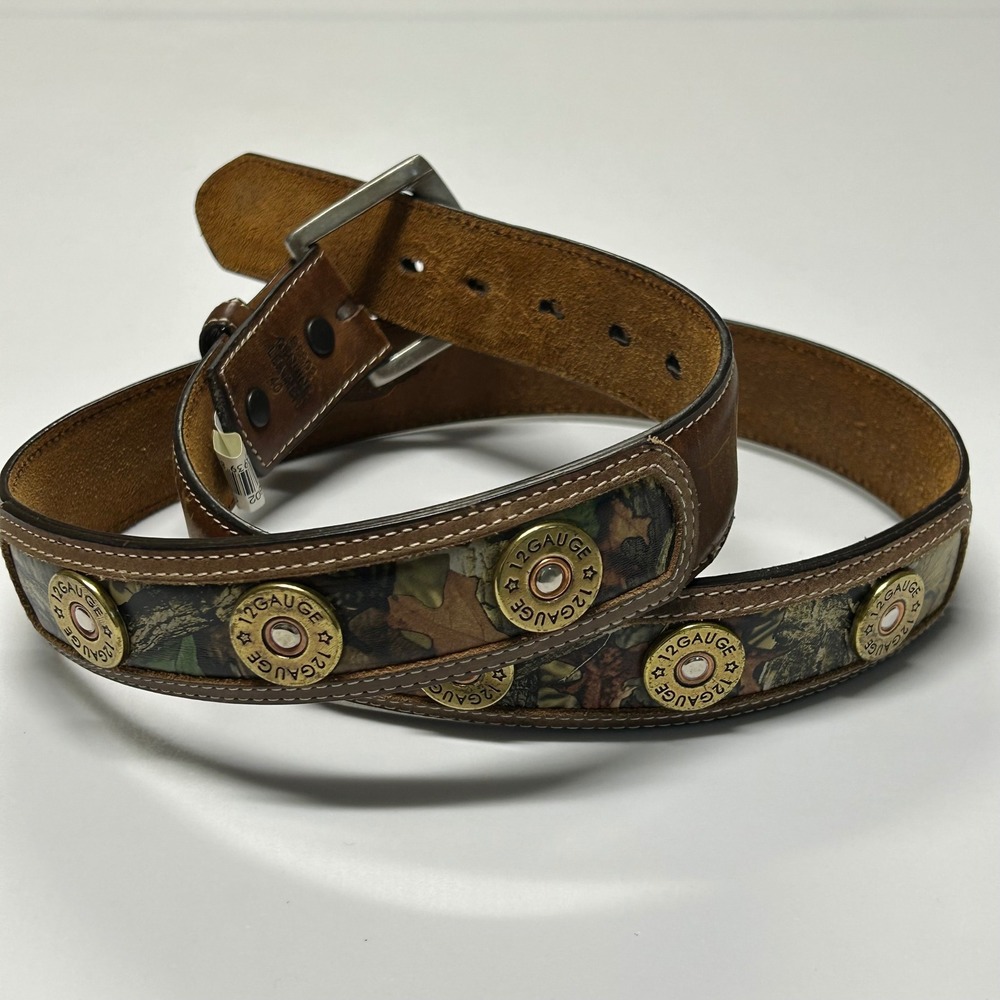 Badger Leather Hunting Belt Men Size 40 Brown Camo 12 Gauge Shell Western Rustic
